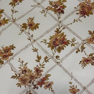 Vintage Floral Lattice Wallpaper Roll Cream Brown Cottagecore 1970s Decor